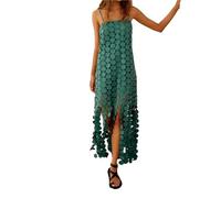 Diseño de Moda Ahueca hacia Fuera el Vestido Borla Redondo Las señoras sin Espalda sólido Recto Halter Elegante Mangas Noche para Bailar y Fiesta(03 Green,S)