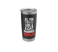 Diseño de Nala con nombre de gato: ¡Todo lo que necesitas es amor! Vaso térmico de acero inoxidable de doble pared