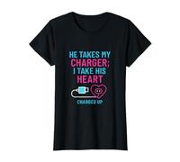 Diseño de neón «Él se Lleva mi Cargador y yo me llevo su corazón» Camiseta