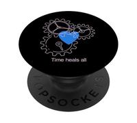 Diseño de neón Time Heals All Heart & Gear PopSockets PopGrip Adhesivo