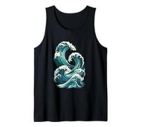 Diseño de Olas japonesas: Arte costero Retro para navegar en el océano Camiseta sin Mangas
