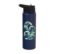 Diseño de olas japonesas: arte costero retro para navegar en el océano Stainless Steel Insulated Water Bottle