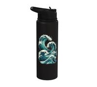 Diseño de olas japonesas: arte costero retro para navegar en el océano Stainless Steel Insulated Water Bottle