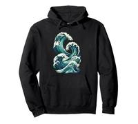 Diseño de Olas japonesas: Arte costero Retro para navegar en el océano Sudadera con Capucha