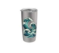 Diseño de olas japonesas: arte costero retro para navegar en el océano Vaso térmico de acero inoxidable de doble pared