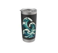 Diseño de olas japonesas: arte costero retro para navegar en el océano Vaso térmico de acero inoxidable de doble pared