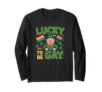 Diseño de Orgullo arcoíris para el Día de San Patricio de Lucky to Be Gay Manga Larga