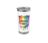 Diseño de orgullo en acuarela LOVE WINS DAILY Rainbow Vaso térmico de acero inoxidable de doble pared