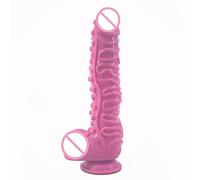 Diseño de partícula de uva simulado pene falso realista, ventosa autoalimentada G punto vibrador masajeador 265x46mm,A