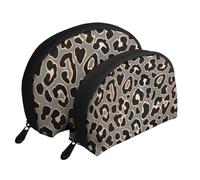 Diseño De Patrones Sin Fisuras De Leopardo En Oro De Lujo, Bolsa de Maquillaje de Concha, Monedero pequeño para Mujer, Bolsa de artículos de tocador, Bolsa de cosméticos, 2 Piezas