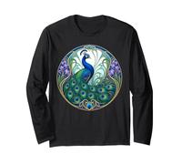 Diseño de Pavo Real Art Nouveau Elegante pájaro Manga Larga