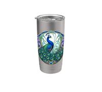 Diseño de pavo real Art Nouveau elegante pájaro Vaso térmico de acero inoxidable de doble pared