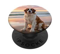 Diseño de Perro al Atardecer en St Bernard Beach PopSockets PopGrip Adhesivo