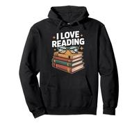 Diseño de pila de libros para entusiastas de la lectura I Love Reading Sudadera con Capucha
