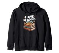 Diseño de pila de libros para entusiastas de la lectura I Love Reading Sudadera con Capucha