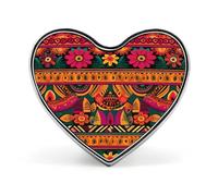 Diseño de pin de botón bohemio de arte popular mexicano. Diseña tu propio pin personalizado. Bonita insignia de botón. Exquisita insignia de corazón. Broche de moda. Pines de solapa decorativos de met