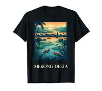 Diseño de Puesta de Sol Tropical de la Aldea del Delta del río Mekong Camiseta