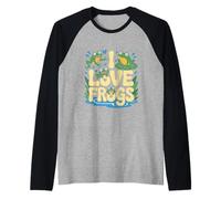 Diseño de rana verde con texto en inglés "I Love Frogs" Camiseta Manga Raglan