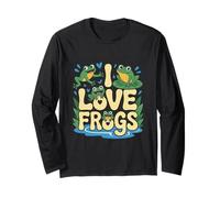 Diseño de rana verde con texto en inglés "I Love Frogs" Manga Larga
