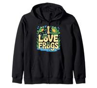 Diseño de rana verde con texto en inglés "I Love Frogs" Sudadera con Capucha
