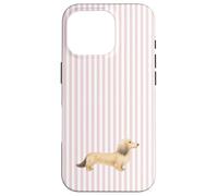 Diseño de Rayas Rosas de Perro Salchicha de Pelo Largo Color Crema sombreado Carcasa para iPhone 16 Pro
