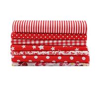 diseño de retales, 7pcs 50 * 50cm Patchwork Tela de algodón Cuadrados surtidos Kit de ropa de cama precortada Cuartos Paquete de hojas de tela artesanal con material de patrón de flores(Serie roja)