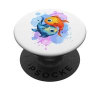Diseño de Signo del Zodiaco de Dos Piscis, Aspecto Colorido PopSockets PopGrip Adhesivo