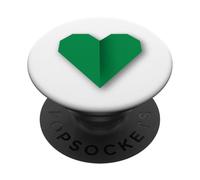 Diseño de símbolo de Amor Estilo Origami corazón Verde PopSockets PopGrip Adhesivo