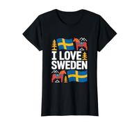 Diseño de símbolos Nacionales I Love Sweden Camiseta gráfica económica, Mujer, Negro, XL