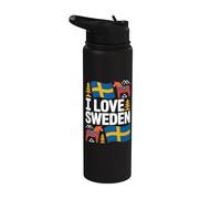 Diseño de símbolos nacionales I Love Sweden Stainless Steel Insulated Water Bottle