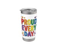 Diseño de soporte LGBTQ+ de arcoíris orgulloso de todos los días Vaso térmico de acero inoxidable de doble pared