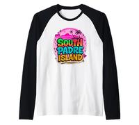 Diseño de South Padre Island Rainbow Texas Beach Vibes Camiseta Manga Raglan