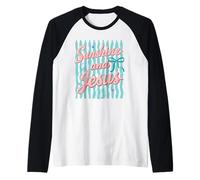 Diseño de Sunshine and Jesus Christian Beach Faith Camiseta Manga Raglan
