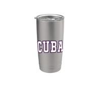 Diseño de texto universitario CUBA arqueado en colores blanco, rojo y azul Vaso térmico de acero inoxidable de doble pared