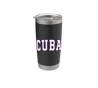 Diseño de texto universitario CUBA arqueado en colores blanco, rojo y azul Vaso térmico de acero inoxidable de doble pared