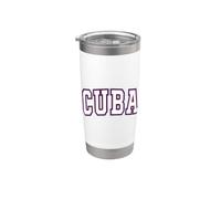 Diseño de texto universitario CUBA arqueado en colores blanco, rojo y azul Vaso térmico de acero inoxidable de doble pared