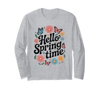 Diseño de tipografía Floral Hello Spring Time Manga Larga