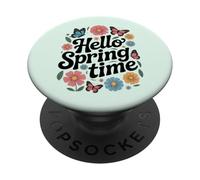 Diseño de tipografía Floral Hello Spring Time PopSockets PopGrip Adhesivo