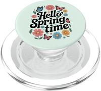 Diseño de tipografía Floral Hello Spring Time PopSockets PopGrip para MagSafe