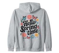 Diseño de tipografía Floral Hello Spring Time Sudadera con Capucha