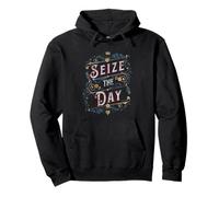 Diseño de tipografía Vintage con Cita Motivacional de Aprovechar el día Sudadera con Capucha