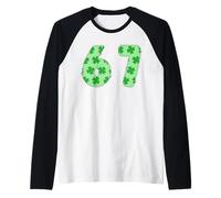 Diseño de trébol con número 67 de trébol irlandés, Color Verde de la Suerte Camiseta Manga Raglan