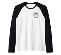 Diseño de Vacaciones Tropicales Aloha Monstera Leaf Happy Face Camiseta Manga Raglan
