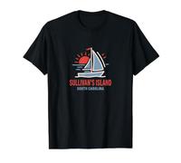 Diseño de velero al Atardecer en la Isla de Sullivans Island, Carolina del Sur Camiseta gráfica económica, Hombre, Negro, XL