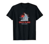 Diseño de velero al Atardecer en Smith Island Maryland Camiseta gráfica económica, Hombre, Negro, L