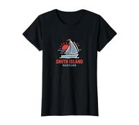 Diseño de velero al Atardecer en Smith Island Maryland Camiseta gráfica económica, Mujer, Negro, XS