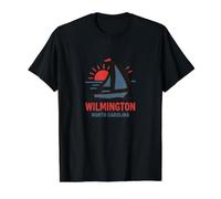 Diseño de velero al Atardecer en Wilmington, Carolina del Norte Camiseta gráfica económica, Hombre, Negro, L