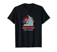 Diseño de velero Kingstown Saint Vincent al Atardecer Camiseta gráfica económica, Hombre, Negro, L