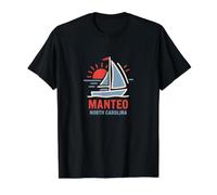 Diseño de velero Manteo, Carolina del Norte, al Atardecer Camiseta gráfica económica, Hombre, Negro, XL