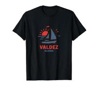 Diseño de velero Valdez Alaska al Atardecer Camiseta gráfica económica, Hombre, Negro, L